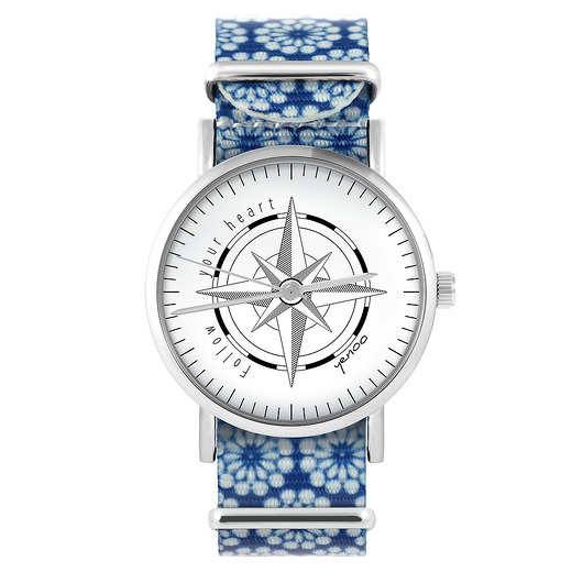 zegarki damskie Zegarek - Kompas - niebieski, kwiaty