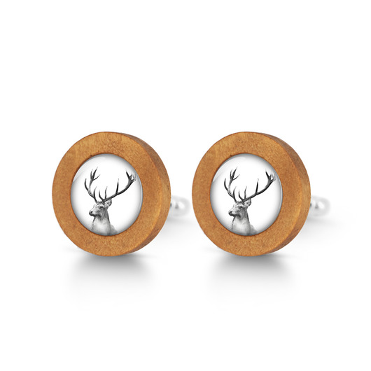spinki do mankietów Jeleń - drewniane spinki do mankietów