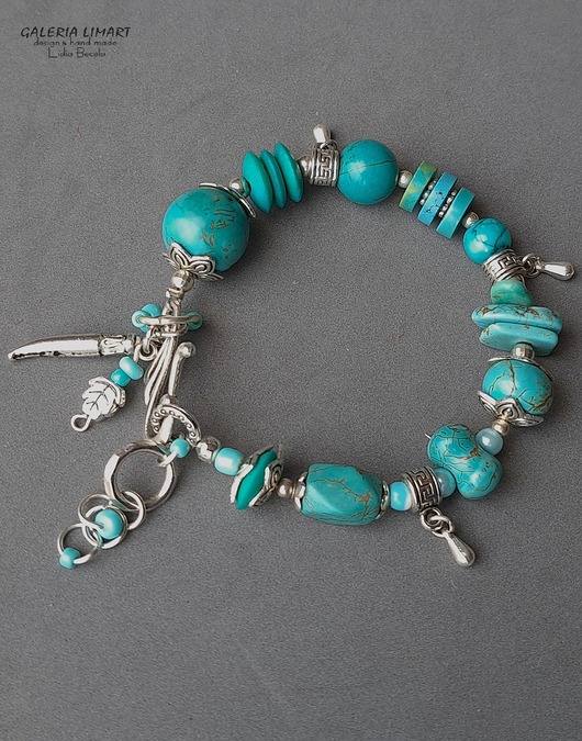 bransoletki z kamieni naturalnych Boho chic. Bransoletka z zawsze modnymi turkusami Znakomity PREZENT  handmade