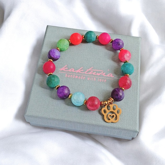 bransoletki z kamieni naturalnych Dla zwierzolubnej : łapka & agat matowy multicolor