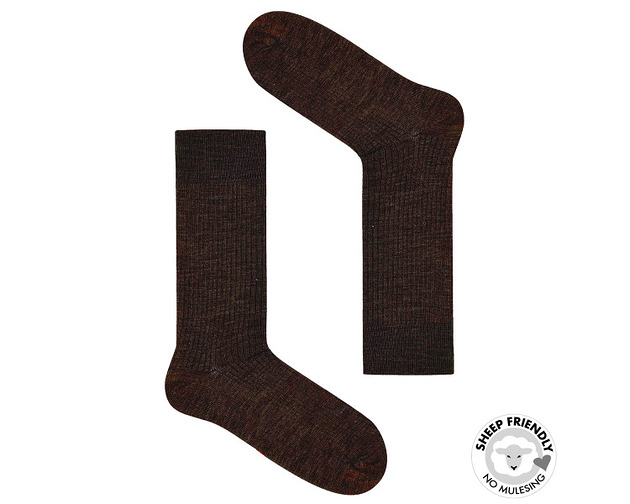 skarpetki męskie Brązowe skarpetki w prążki z wełny merino 36-40