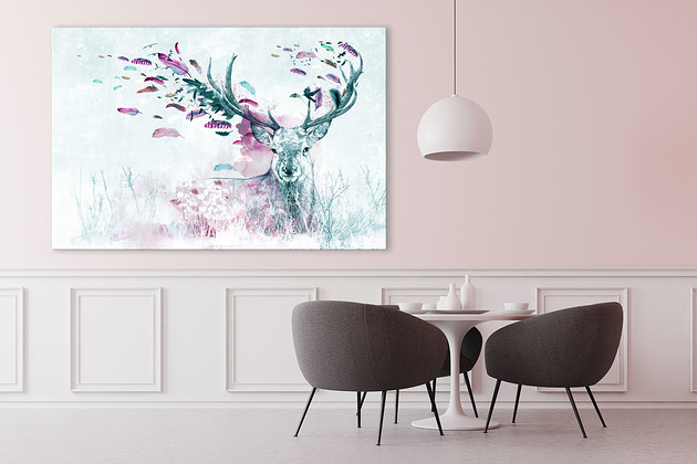 Obraz do salonu -Jeleń z piórkami 120x80 LUdesign gallery