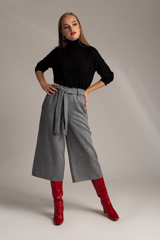 spodnie materiałowe damskie Spodnie 3/4 w jodełkę