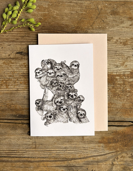 kartki okolicznościowe - wydruki Leniwce- Kartka- Grafika- Ilustracja- Zwierzaki