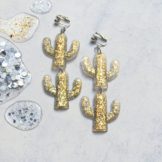 klipsy UNIKATOWE klipsy lub kolczyki - kaktusy glam