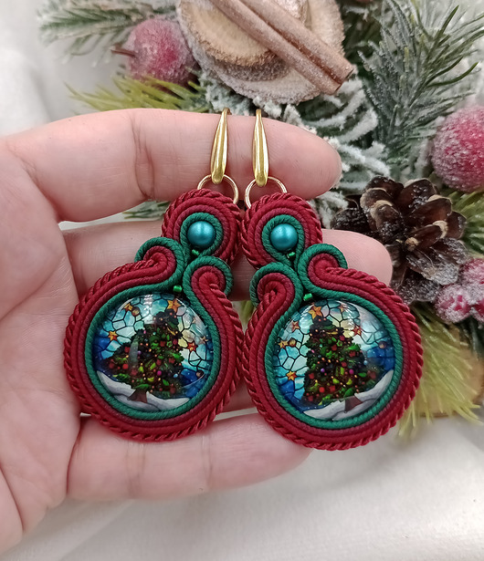 kolczyki soutache Kolczyki prezent na Mikołajki Boże Narodzenie choinka choinkowe