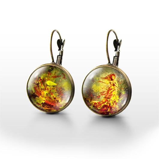 kolczyki szklane Kolczyki - Jesień, liście - brąz