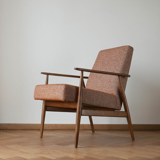 fotele Fotel Lisek PRL, Teak, Tkanina jodełka; Typ 300-190, Po renowacji, Vintage