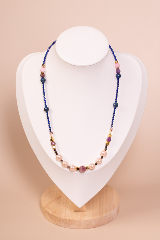 naszyjniki - inne Naszyjnik lapis lazuli, perły