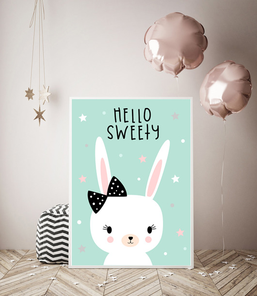 PLAKAT z króliczkiem królik personalizacja  black dot studio