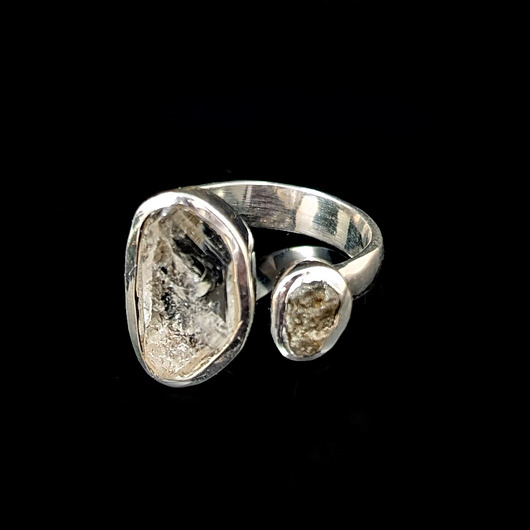 pierścionki srebrne Pierścionek surowy diament i herkimer