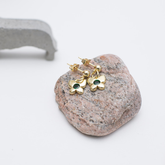 kolczyki pozłacane Delikatne kolczyki pozłacane Emerald Butterfly