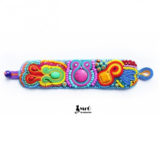 Kolorowa bransoletka - haft koralikowy i sutasz Mró Soutache