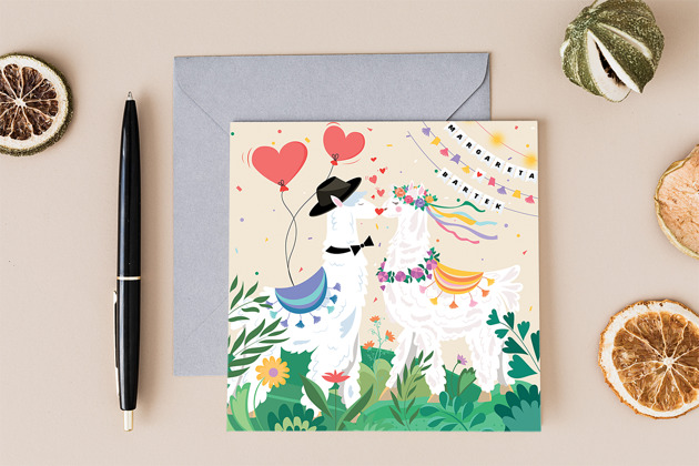 zaproszenia i kartki na ślub Karta ślubna personalizowana- Miłość, Lamy