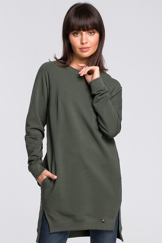 bluza bez kaptura damska Bluza - tunika- militarno zielona (B-101)