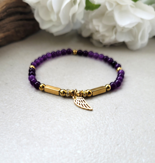 bransoletki z kamieni naturalnych Bransoletka Złoty Anioł Ametyst