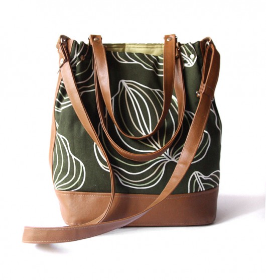 torebka midi h35 -eco camel&leaves in khaki- elfagado