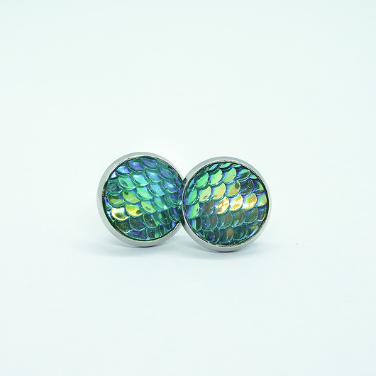 kolczyki z żywicy Kolczyki sztyfty - Łuski turkusowe - małe
