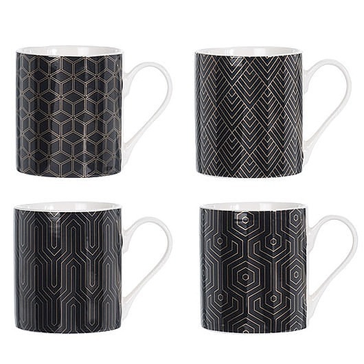 Kubek Porcelanowy 4 szt. Czarno Złote MIA home