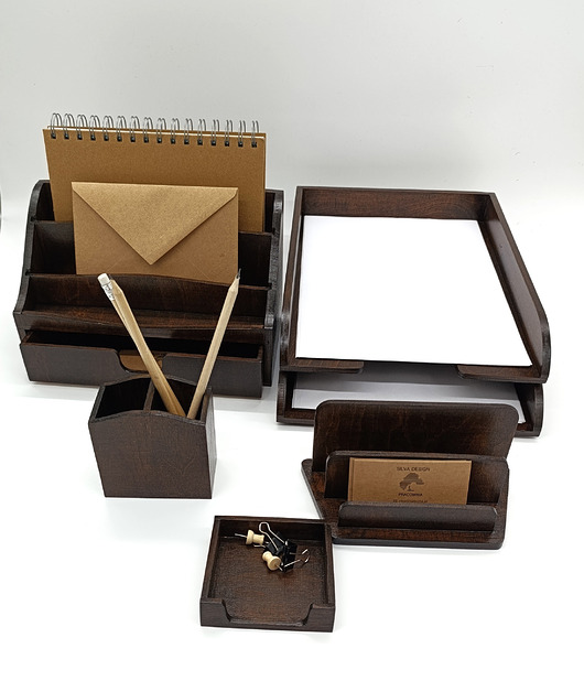 organizery Zestaw drewnianych przyborników na biurko, 6 elementów, wenge
