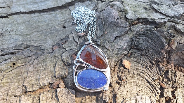wisiory Lapis lazuli i bursztyn - wisiorek