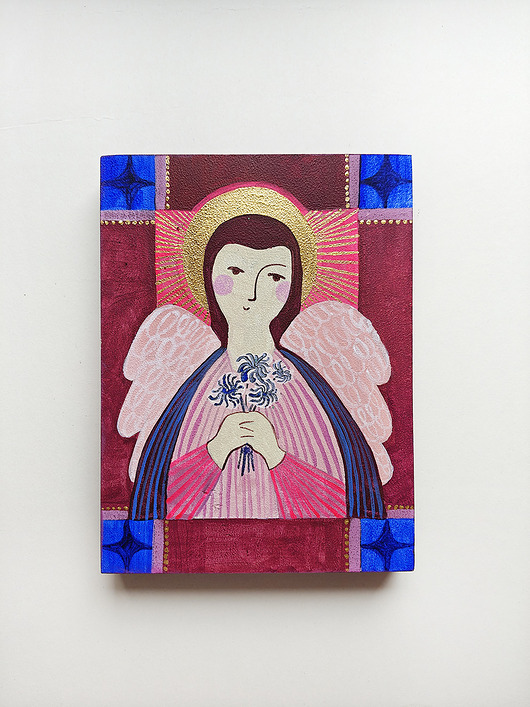 obrazy Obrazek z Aniołem, Anioł malowany na drewnie