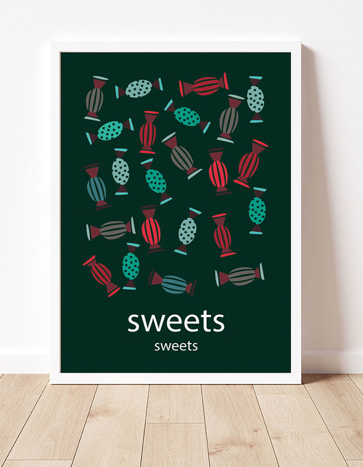 plakaty Plakat z napisem sweets, butelkowa zieleń