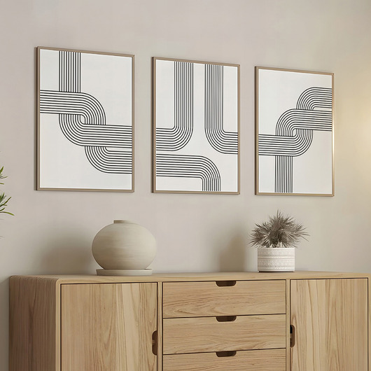 plakaty Zestaw 3  geometrycznych plakatów liniowych, do salonu, sypialni.