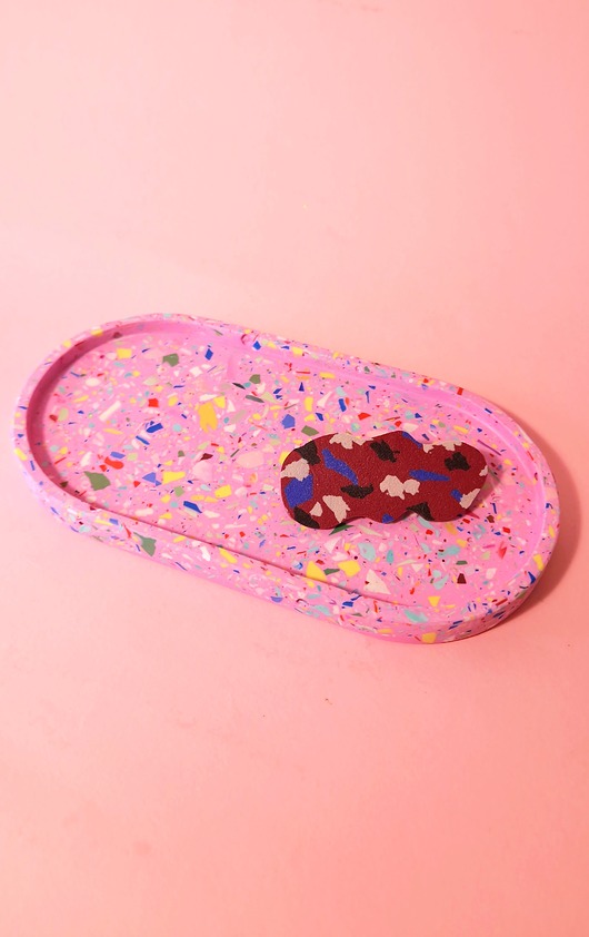 pojemniki na biżuterię Podstawka owalna, kolorowe lastryko, mała taca, różowa