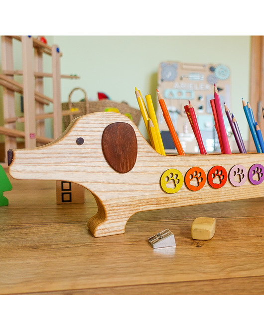 pojemniki na zabawki Sorter/organizer na kredki i ołówki w kstałcie psa Montessori