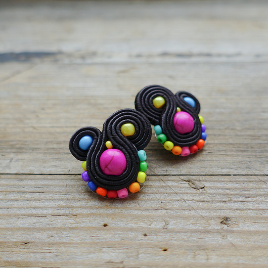 Kolorowe Lentinki- kolczyki soutache Mró Soutache