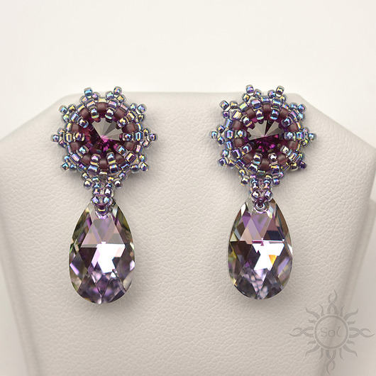 Amethyst, kolczyki z kryształami Swarovski Sol