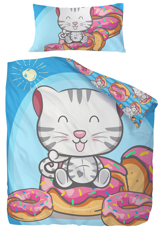 Komplet pościeli 70x80+140x200cm KOT DONUT kid be