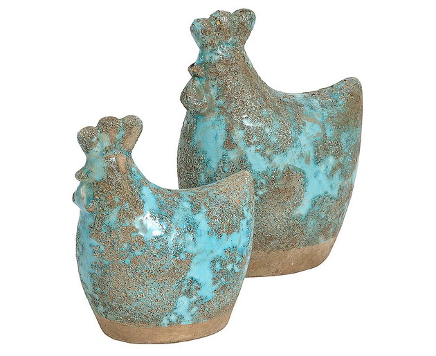 figurki i rzeźby Kura ceramika Azzurro postarzana 16cm