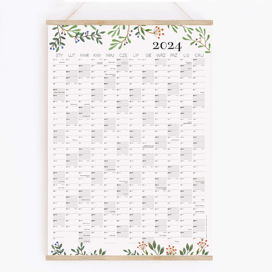 kalendarze i plannery Kalendarz ścienny 2024 - planer ścienny A2 z dębowym wieszakiem