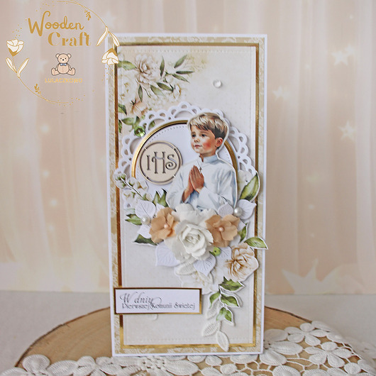 kartki na komunię Kartka komunijna pamiątka pierwszej komunii świętej "Beige Story" GOTOWA