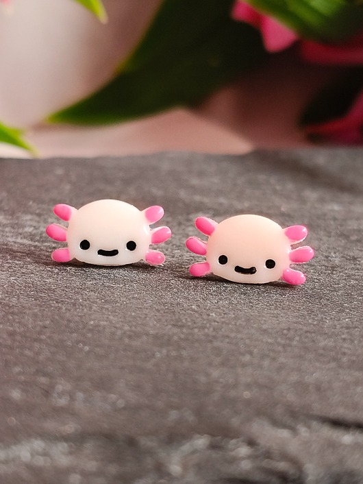 kolczyki z masy plastycznej Kolczyki z aksolotlem, urocza kolorowa biżuteria kawaii ze zwierzęciem