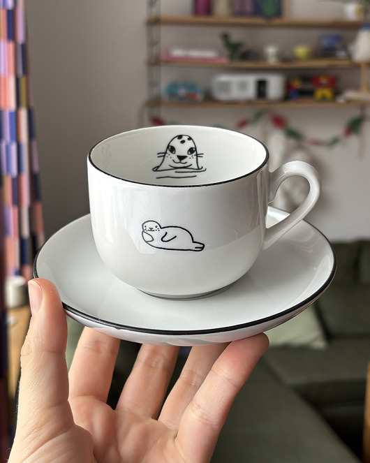 filiżanki Filiżanka z foczką + spodek