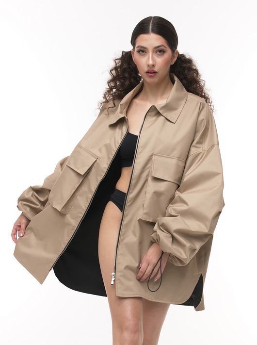kurtki damskie Kurtka koszulowa mocca oversize