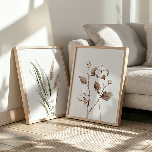 obrazy Bawełna i Pampas Grass - Zestaw dwóch grafik botanicznych