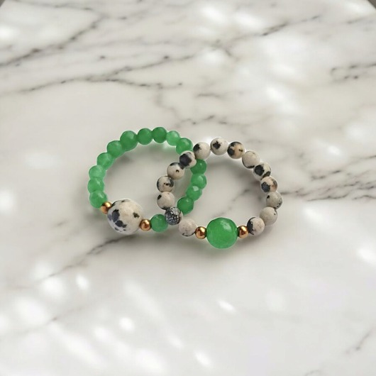 pierścionki elastyczne Zestaw pierścionków : jaspis dalmatyński, jadeit zielony