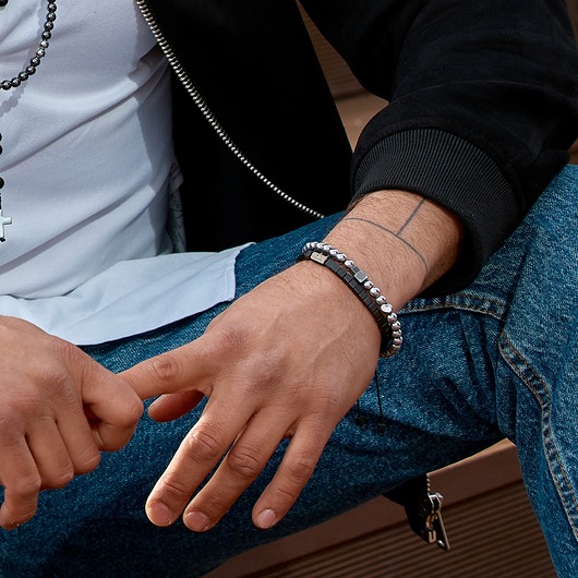 biżuteria męska Set 2 męskich bransoletek-  geometryczne hematyty