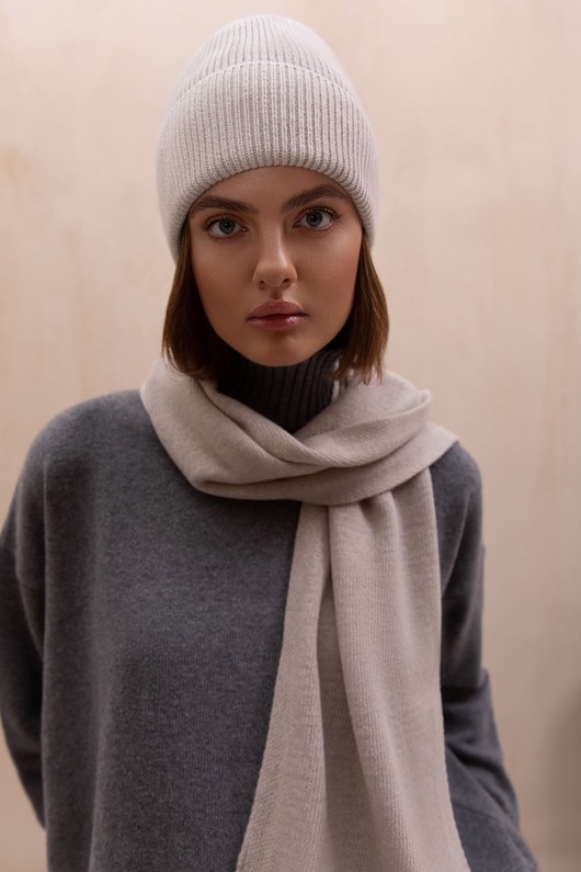 szale damskie Szalik Merino&cashmere jasny beż
