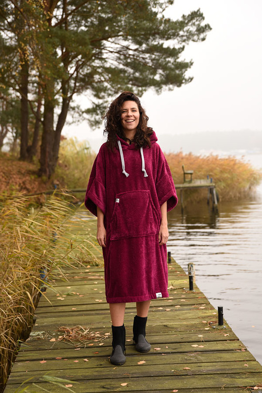 bluza z kapturem damska PONCHO fuksja rękawek