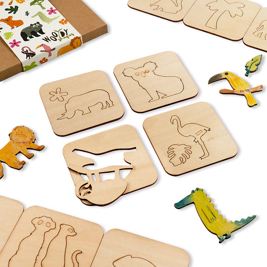 klocki i zabawki drewniane Szablony drewniane dla dzieci // Zestaw 20 szt. // DŻUNGLA I SAWANNA