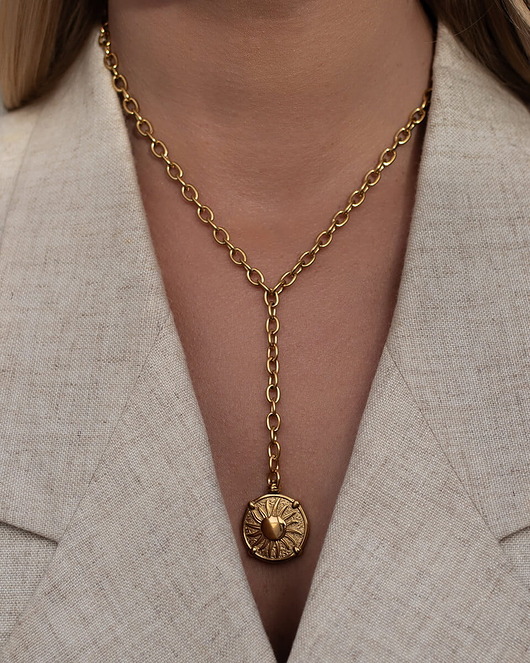 złote naszyjniki Złoty naszyjnik z dwustronną zawieszką ze stali chirurgicznej premium Paraiso