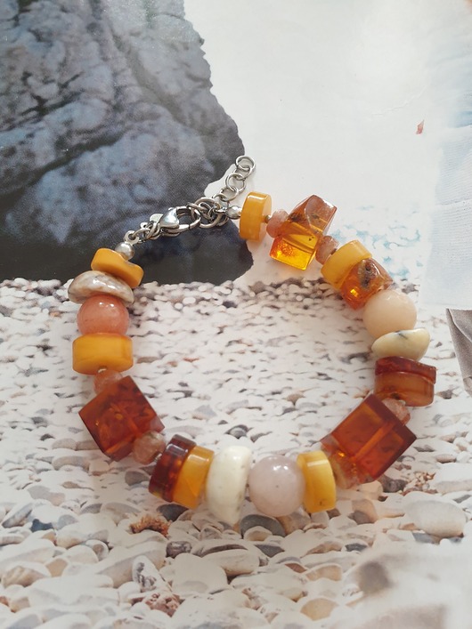 bransoletki z kamieni naturalnych Bransoletka SZASZŁYK bursztyn, kamień słoneczny, jadeit, opal