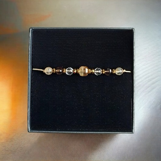 bransoletki z kamieni naturalnych DOBROBYT - amulet - cytryn, kwarc dymny, kryształ górski : PREMIUM