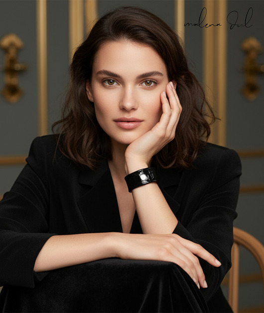 bransoletki skórzane Bransoletka ze skóry naturalnej lakierowany krokodyl czarna białe oczko