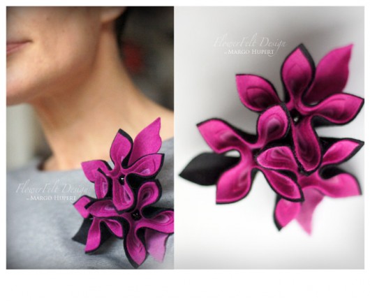 Black with Fuchsia FlowerFelt Design